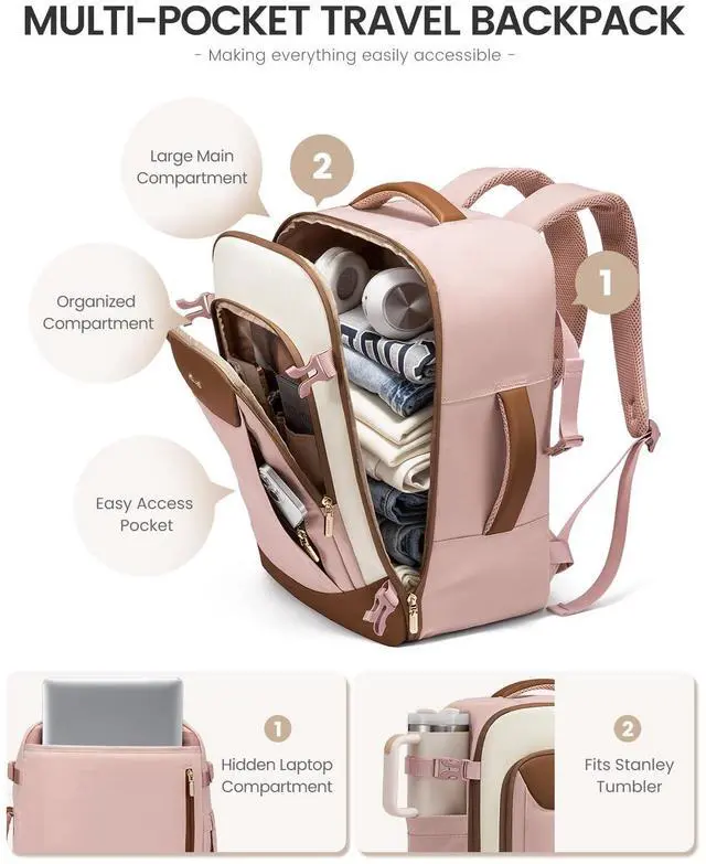 Alt view image 5 of 5 - LOVEVOOK 40L Travel Backpack for Women Men, Large Carry on Backpack for Airplanes TSA Personal Item Travel Bag fits 15.6" Laptop, Waterproof Weekender Essentials Airline Approved with 2 Packing Cubes