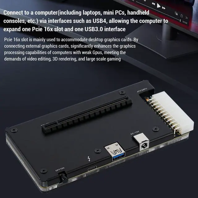Alt view image 3 of 5 - Mini eGPU Enclosure, 40Gbps PCIE 16X External Graphics Card Dock with ATX 24Pin/DC 12V PCIE Dual Power Supply Expansion Graphics Docking Station for USB4.0 PCIE X4 Thunderbolt 3/4
