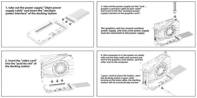 Alt view image 4 of 5 - Mini eGPU Enclosure, 40Gbps PCIE 16X External Graphics Card Dock with ATX 24Pin/DC 12V PCIE Dual Power Supply Expansion Graphics Docking Station for USB4.0 PCIE X4 Thunderbolt 3/4