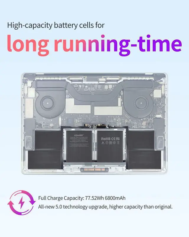 Alt view image 5 of 5 - ASMARK A1820 Battery Replacement for MacBook Pro 15-inch A1707(2016, 2017) High-Performance Battery