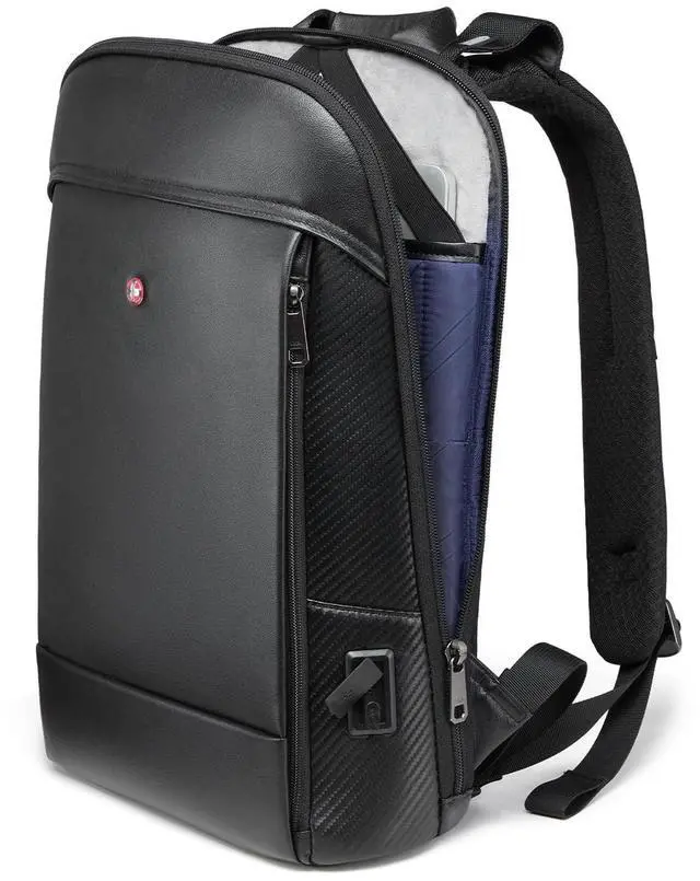 Main image of CROSSGEAR Full-Grain Genuine Leather Laptop Backpack, Slim Lightweight Backpack, USB Charging Port, 15.6 Inch Business Backpack for Work Office, Water Resistant, Computer Casual Daypack for Man, Black