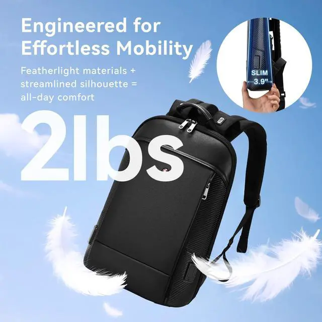 Alt view image 3 of 5 - CROSSGEAR Full-Grain Genuine Leather Laptop Backpack, Slim Lightweight Backpack, USB Charging Port, 15.6 Inch Business Backpack for Work Office, Water Resistant, Computer Casual Daypack for Man, Black