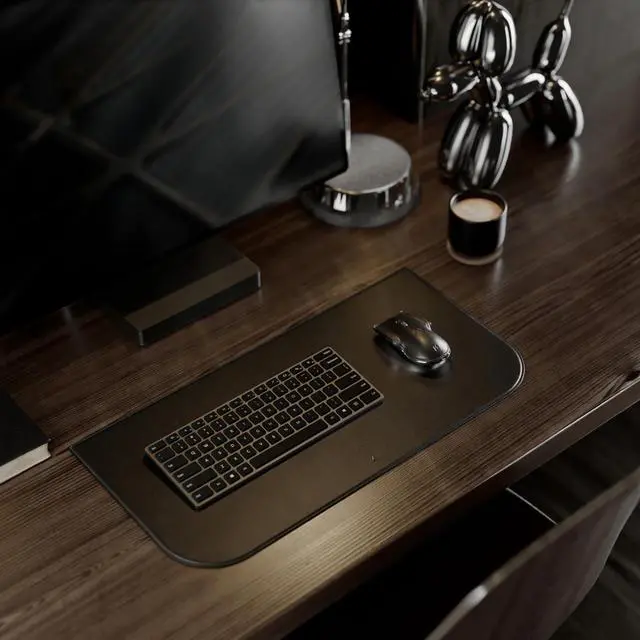 Alt view image 4 of 5 - LUNAR ARTEFACTS Ambidextrous Rechargeable Bluetooth Wireless Computer Mouse Black French Leather and Aluminum, Qi Enabled USB-C