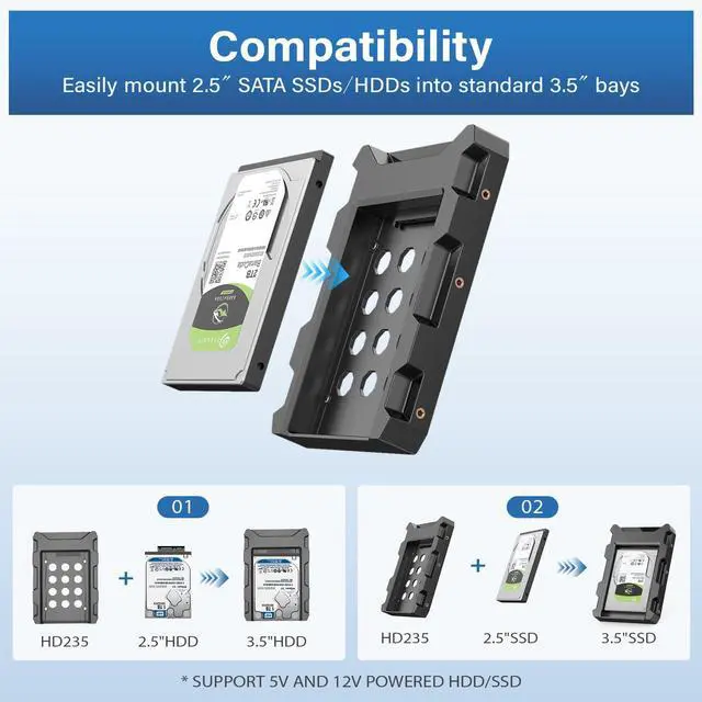 Alt view image 3 of 5 - 2.5 to 3.5 Inch SSD HDD Mounting Bracket, SATA III Drive Bay Adapter for 7mm 9.5mm 12.5mm Hard Drives 5 Packs