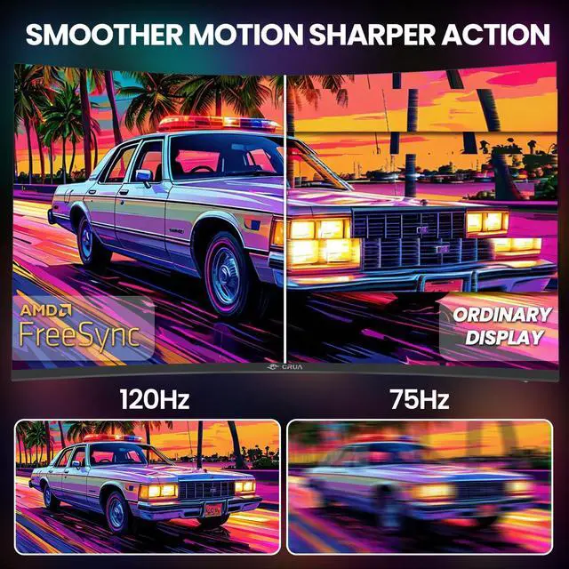 Alt view image 3 of 5 - CRUA 34" Curved Gaming Monitor, IPS WQHD(3440x1440P) 120Hz 1900R 21:9 UltraWide PC Display, 130% sRGB, AMD FreeSync, Blue Light Filter, HDMI/DP Ports, Wall Mountable Installs Black