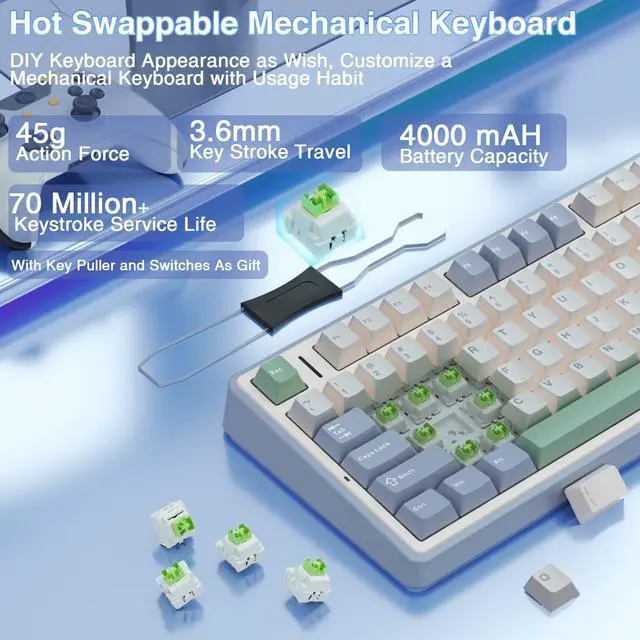 Alt view image 5 of 5 - AULA Wireless Keyboard and Mouse Combo, F75 75% Mechanical Keyboards, Gasket Hot Swappable Custom Keyboard+SC580 Wireless Gaming Mouse White