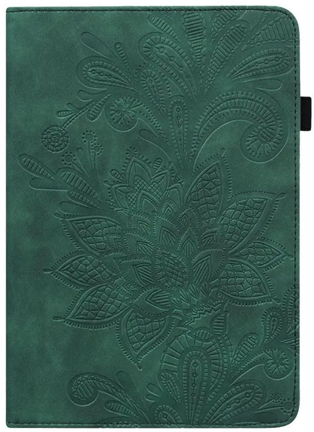 Alt view image 3 of 5 - UUcovers Fire HD 10 Case 9th/7th/5th Generation (2019/2017/2015) with Pencil Holder [Auto Sleep/Wake] Elastic Band Pocket Multi-Angle Stand Magnetic Folio PU Leather Shockproof Cover, Green Flower