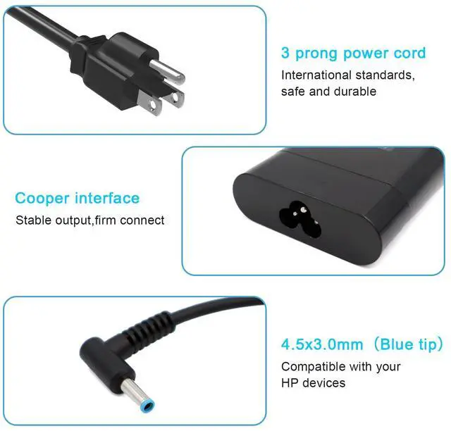 Alt view image 2 of 5 - HotTopStar 135W Laptop Charger Compatible for HP Spectre x360, HP Omen 15 17, HP Pavilion Gaming 15 17 15 ec0013dx 15-ec0751ms, L15534-001 TPN-DA11 TPN-CA13, 19.5V 6.9A AC Adapter, Blue Tip:4.5x3.0mm