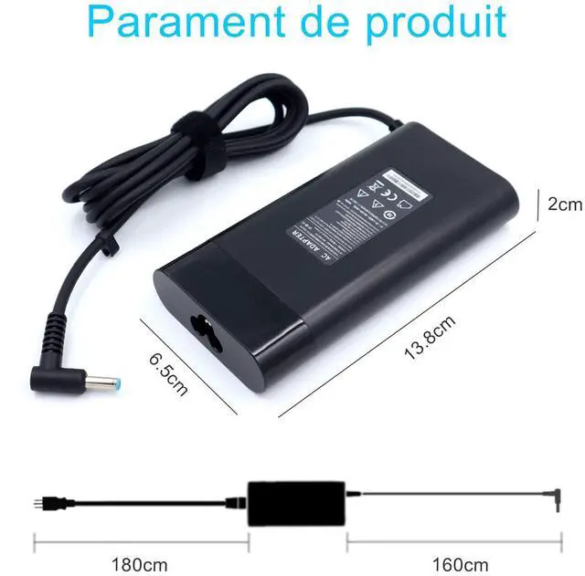 Alt view image 4 of 5 - HotTopStar 135W Laptop Charger Compatible for HP Spectre x360, HP Omen 15 17, HP Pavilion Gaming 15 17 15 ec0013dx 15-ec0751ms, L15534-001 TPN-DA11 TPN-CA13, 19.5V 6.9A AC Adapter, Blue Tip:4.5x3.0mm
