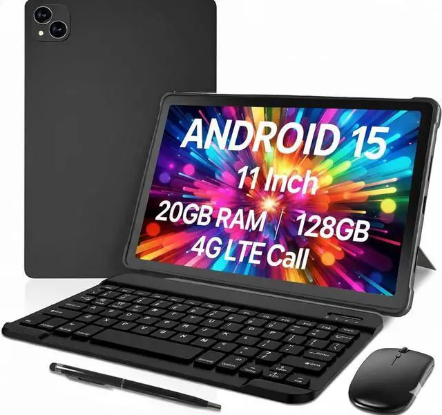 Main image of NOBKLEN 11" Android 15 Tablet with Keyboard & Mouse, Octa-Core T615, 20GB RAM (6+14GB) +128GB, 4G LTE Phablet, 8000mAh Battery, 13MP+5MP Camera, 5G WiFi & Bluetooth 5.0, Case Included