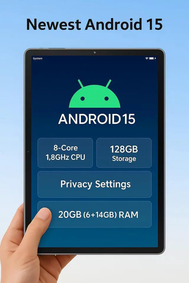 Alt view image 4 of 5 - NOBKLEN 11" Android 15 Tablet with Keyboard & Mouse, Octa-Core T615, 20GB RAM (6+14GB) +128GB, 4G LTE Phablet, 8000mAh Battery, 13MP+5MP Camera, 5G WiFi & Bluetooth 5.0, Case Included