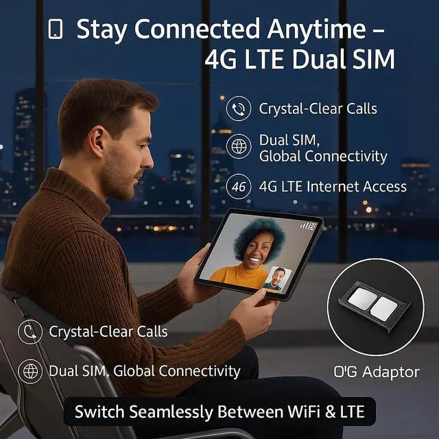 Alt view image 2 of 5 - NOBKLEN 11" Android 15 Tablet with Keyboard & Mouse, Octa-Core T615, 20GB RAM (6+14GB) +128GB, 4G LTE Phablet, 8000mAh Battery, 13MP+5MP Camera, 5G WiFi & Bluetooth 5.0, Case Included