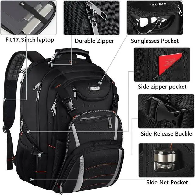 Alt view image 4 of 5 - Jiefeike Travel Laptop Backpack, Extra Large Bookbag for Men Women,Basketball Backpack with USB Charging Port RFID Anti Theft TSA Approved College Student Waterproof Bag Fits 17 Inch Computer Notebook