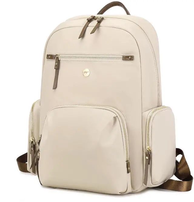 Main image of JOLLiWAVE Fashion Backpack for Women, Chic Daypack with Stylish Gold-Tone Hardware, Minimalist Lightweight Water-Resistant Nylon Travel Bag, Casual Rucksack for Everyday Use (Beige)