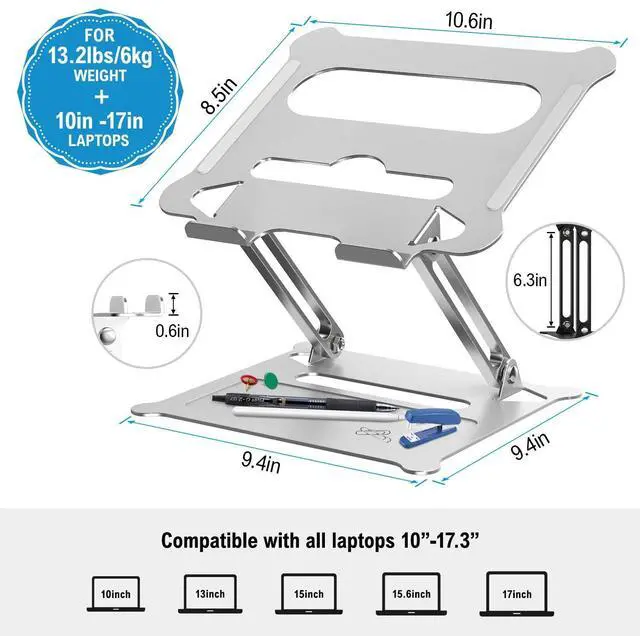 Alt view image 2 of 5 - DUCHY Laptop Stand, Ergonomic Laptop Riser Computer Stand,Adjustable Laptop Holder Height from 2.1" to 13.8", Supports up to 22lbs,Compatible with MacBook, All Laptops Tablets 10-17.3 Inch
