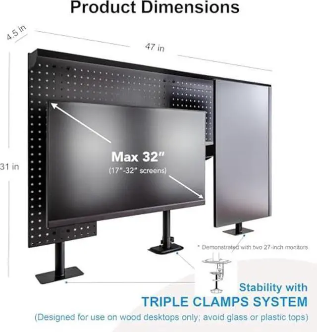 Alt view image 2 of 5 - Arkali Ultra Desk Pegboard with 2 Monitor Stand Mounts, 10-Ways Adjustable, 47 x 31 inch Steel Monitor Stand Pegboard Organizer for Office Desk Parts, Gaming Setup, and Home Workspace Accessories