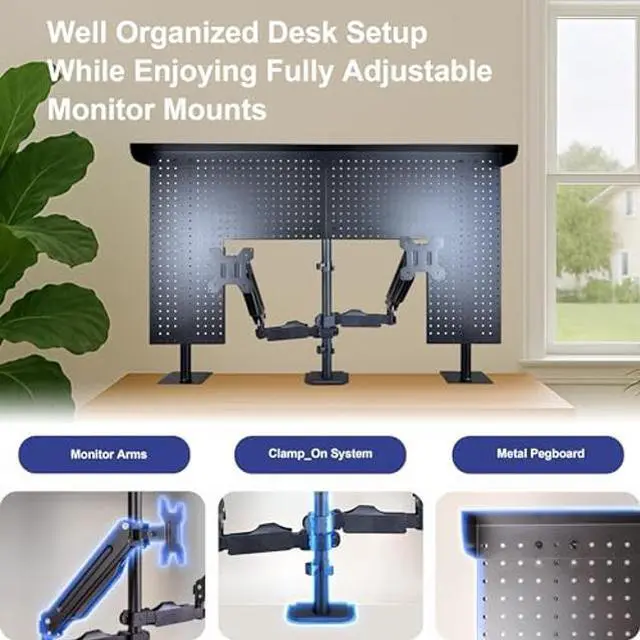 Alt view image 5 of 5 - Arkali Ultra Desk Pegboard with 2 Monitor Stand Mounts, 10-Ways Adjustable, 47 x 31 inch Steel Monitor Stand Pegboard Organizer for Office Desk Parts, Gaming Setup, and Home Workspace Accessories