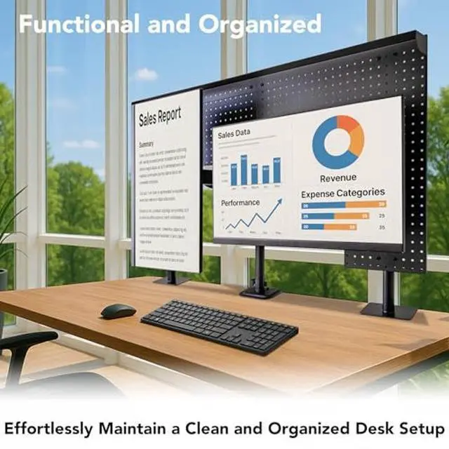 Alt view image 4 of 5 - Arkali Ultra Desk Pegboard with 2 Monitor Stand Mounts, 10-Ways Adjustable, 47 x 31 inch Steel Monitor Stand Pegboard Organizer for Office Desk Parts, Gaming Setup, and Home Workspace Accessories