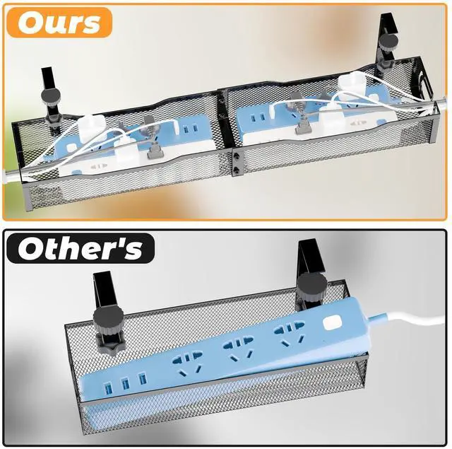 Alt view image 2 of 5 - Under Desk Cable Management Tray, No Drill Steel Desk Cable Organizers, Wire Management Tray Cable Management Rack (24.4" Length-Black)