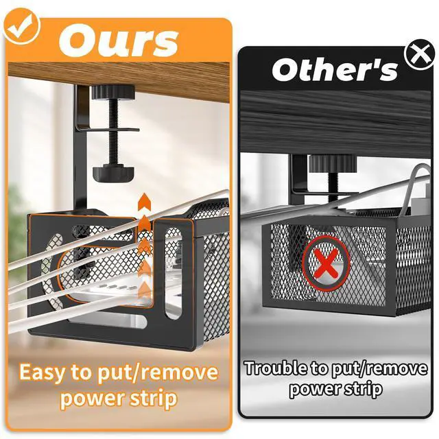 Alt view image 3 of 5 - Under Desk Cable Management Tray, No Drill Steel Desk Cable Organizers, Wire Management Tray Cable Management Rack (24.4" Length-Black)