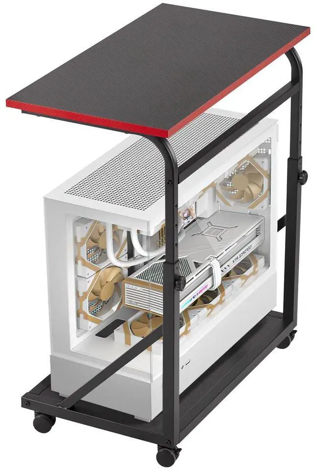 Main image of FUSLITE Ergonomic Height Adjustable Computer Tower Stand, 2-Tier CPU Holder Cart Under Desk, PC Floor Stand for Office Gaming Black and RED