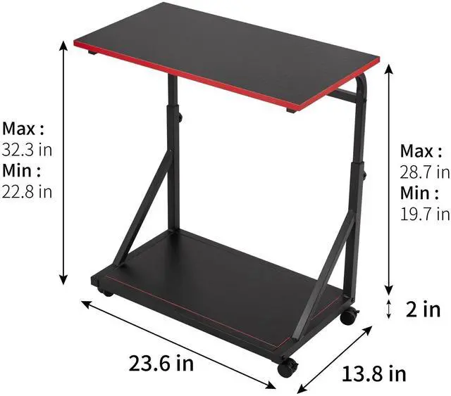 Alt view image 3 of 5 - FUSLITE Ergonomic Height Adjustable Computer Tower Stand, 2-Tier CPU Holder Cart Under Desk, PC Floor Stand for Office Gaming Black and RED