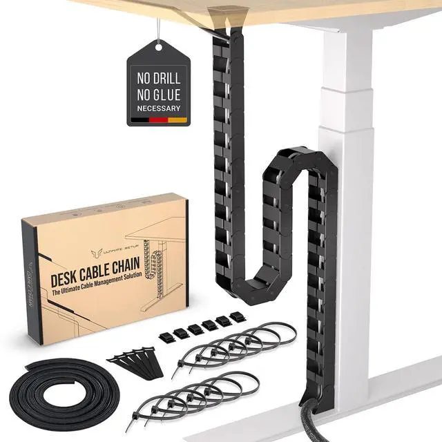Main image of Ultimate Setup Under Desk Cable Management Vertebrae - Perfect for Sit Stand Desk - Wire Management - Adjustable Length - Flexible Cable Spine - Black, 133 cm