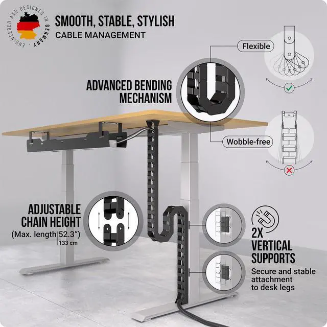 Alt view image 2 of 5 - Ultimate Setup Under Desk Cable Management Vertebrae - Perfect for Sit Stand Desk - Wire Management - Adjustable Length - Flexible Cable Spine - Black, 133 cm