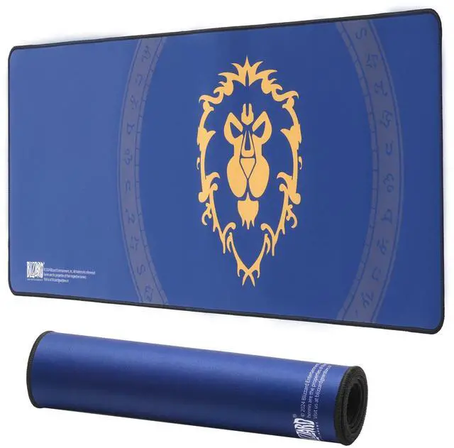 Main image of Blizzard Gaming Mouse Pad, XXL Desktop Keyboard Mat, Wow Themed Symbol, Cloth Cover with Stitched Edge, Smooth Tracking & Stability, Never-Slip Rubber, 31.5x11.8x1.2 in