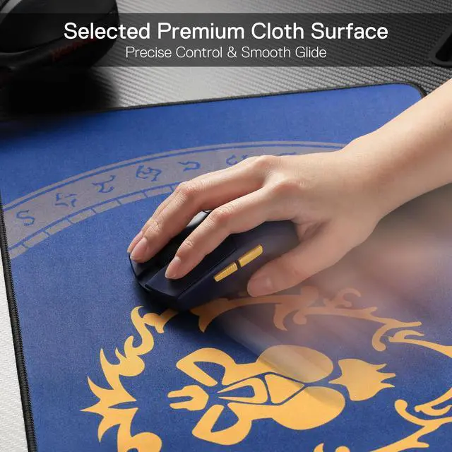 Alt view image 4 of 5 - Blizzard Gaming Mouse Pad, XXL Desktop Keyboard Mat, Wow Themed Symbol, Cloth Cover with Stitched Edge, Smooth Tracking & Stability, Never-Slip Rubber, 31.5x11.8x1.2 in