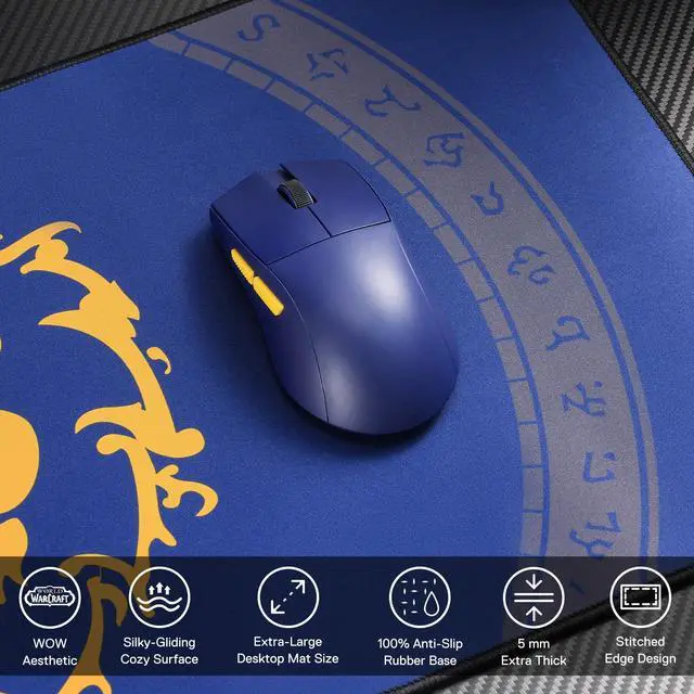 Alt view image 3 of 5 - Blizzard Gaming Mouse Pad, XXL Desktop Keyboard Mat, Wow Themed Symbol, Cloth Cover with Stitched Edge, Smooth Tracking & Stability, Never-Slip Rubber, 31.5x11.8x1.2 in
