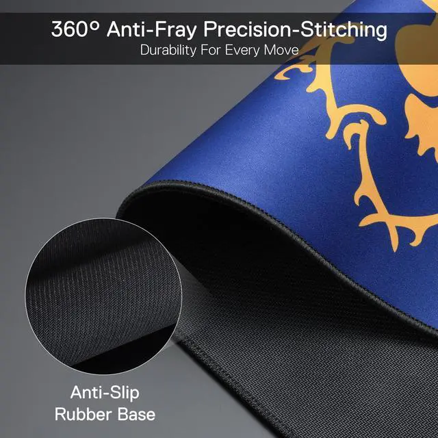 Alt view image 5 of 5 - Blizzard Gaming Mouse Pad, XXL Desktop Keyboard Mat, Wow Themed Symbol, Cloth Cover with Stitched Edge, Smooth Tracking & Stability, Never-Slip Rubber, 31.5x11.8x1.2 in