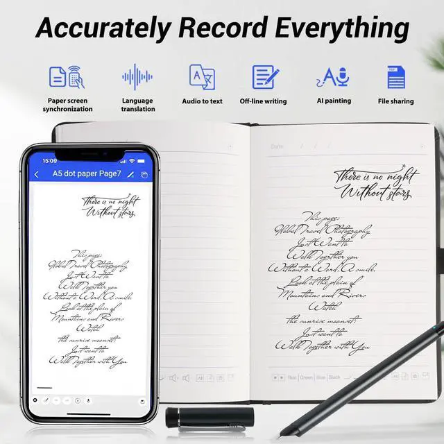 Alt view image 2 of 5 - PROGOO AI-Powered Smart Writing Set with Bluetooth Real-Time Sync | Smart Notebook & Pen | Erasable Pen, Audio-to-Text & AI Drawing | Multi-Format Export | iOS/Android | for Students & Professionals.