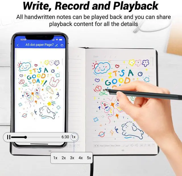 Alt view image 4 of 5 - PROGOO AI-Powered Smart Writing Set with Bluetooth Real-Time Sync | Smart Notebook & Pen | Erasable Pen, Audio-to-Text & AI Drawing | Multi-Format Export | iOS/Android | for Students & Professionals.