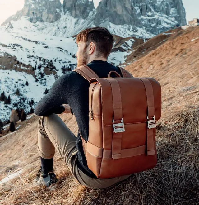 Alt view image 2 of 5 - Nordweg Leather Laptop Backpack Dolomites NW101  Full-Grain 15.6 Bag for Work, Travel & School  Stylish, 21L Capacity - Caramel