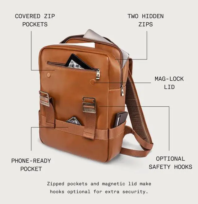 Alt view image 4 of 5 - Nordweg Leather Laptop Backpack Dolomites NW101  Full-Grain 15.6 Bag for Work, Travel & School  Stylish, 21L Capacity - Caramel