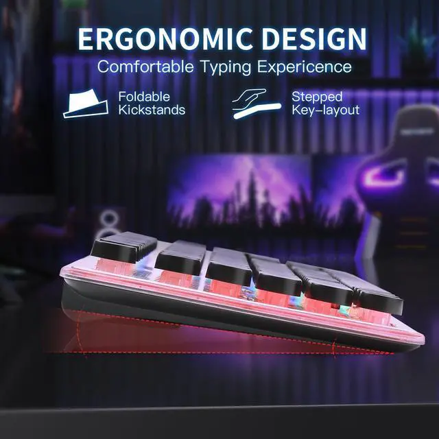 Alt view image 3 of 5 - ANSWK Typewriter Style Keyboard with Metal Panel, Rainbow LED Backlit, Round Keys, Anti-ghosting, Spill Resistant, Light Up USB Wired Retro 104 Keys for Office,Gaming, Black/Silver