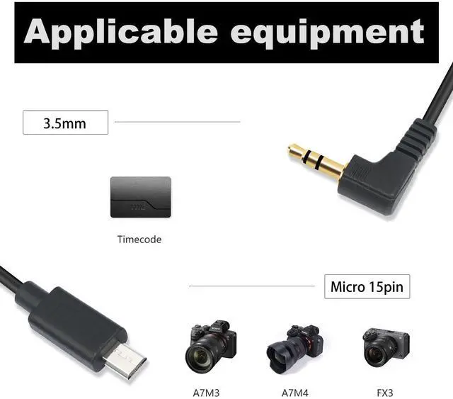 Alt view image 2 of 5 - HUALEU 2Pack 1FT USB Micro 15pin to Right Angle 3.5mm timecode Cable;Camera timecode Cable for Sony FX3 FX-30 A7M3 A7M4 A7S2 A7S3