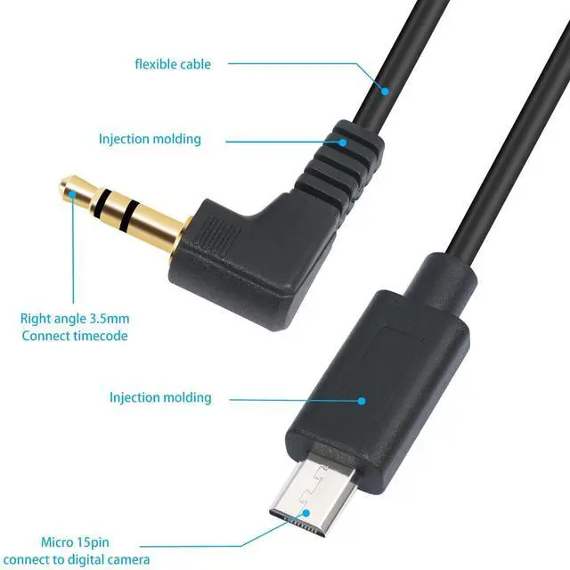 Alt view image 3 of 5 - HUALEU 2Pack 1FT USB Micro 15pin to Right Angle 3.5mm timecode Cable;Camera timecode Cable for Sony FX3 FX-30 A7M3 A7M4 A7S2 A7S3