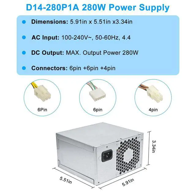 Alt view image 5 of 5 - Upgraded PCE015 796348-001 280W Power Supply 796418-001 PSU Compatible with HP Desktop 600 680 800 880 G2 TWR Switching Power Supply,D14-280P1A DPS-280AB-5A PS-4281-1HA M5R36PA PCE016 Power Supply