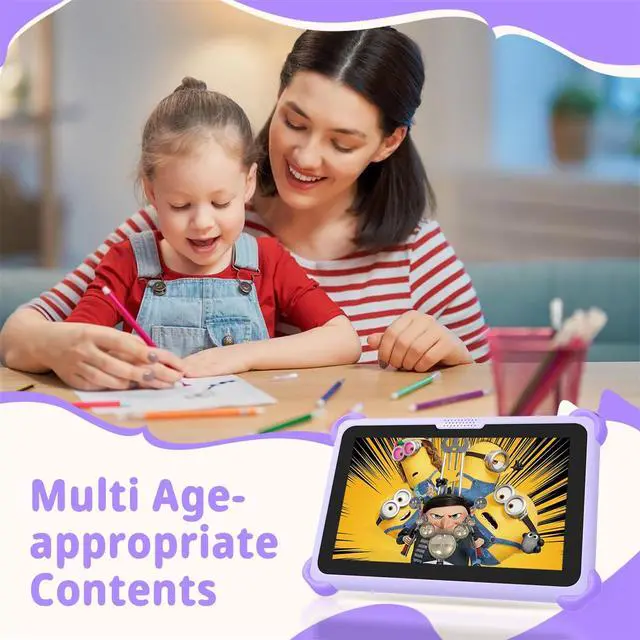 Alt view image 4 of 5 - okulaku Kids Tablet 7 inch Tablets for Kids 32GB Toddler Tablet with Protective Case Child Learning Tablets with WiFi, Parental Control, GMS, Preinstalled Educational Contents for Girls Boys (Purple)