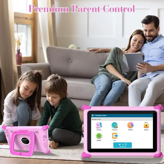 Alt view image 4 of 5 - Kids Tablet 7 inch Tablets for Kids 3-7 32GB Toddler Tablet with Stand Case, IPS Touch Screen, Parental Control, WiFi, GMS, YouTube Educational Baby Child Learning Tablets for Boys Girls (Pink)