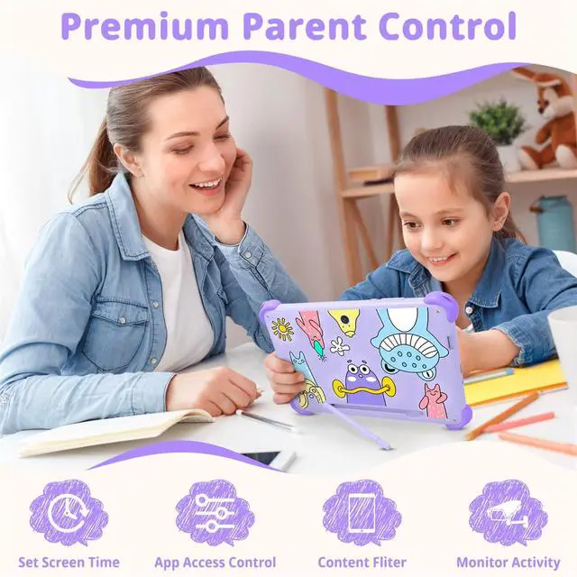 Alt view image 3 of 5 - okulaku Kids Tablet 7 inch Tablets for Kids 32GB Toddler Tablet with Protective Case Child Learning Tablets with WiFi, Parental Control, GMS, Preinstalled Educational Contents for Girls Boys (Purple)