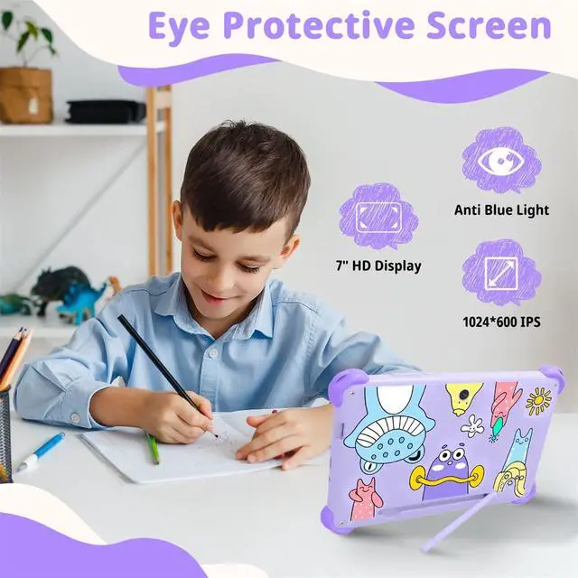 Alt view image 5 of 5 - okulaku Kids Tablet 7 inch Tablets for Kids 32GB Toddler Tablet with Protective Case Child Learning Tablets with WiFi, Parental Control, GMS, Preinstalled Educational Contents for Girls Boys (Purple)