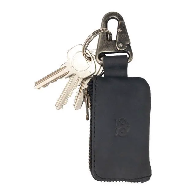 Alt view image 3 of 4 - Hide & Drink, Car Key Holder with Keyring, Headphone & Charging Cables, Cash Zipper Case with Clasp, Full Grain Leather, Handmade, Charcoal Black