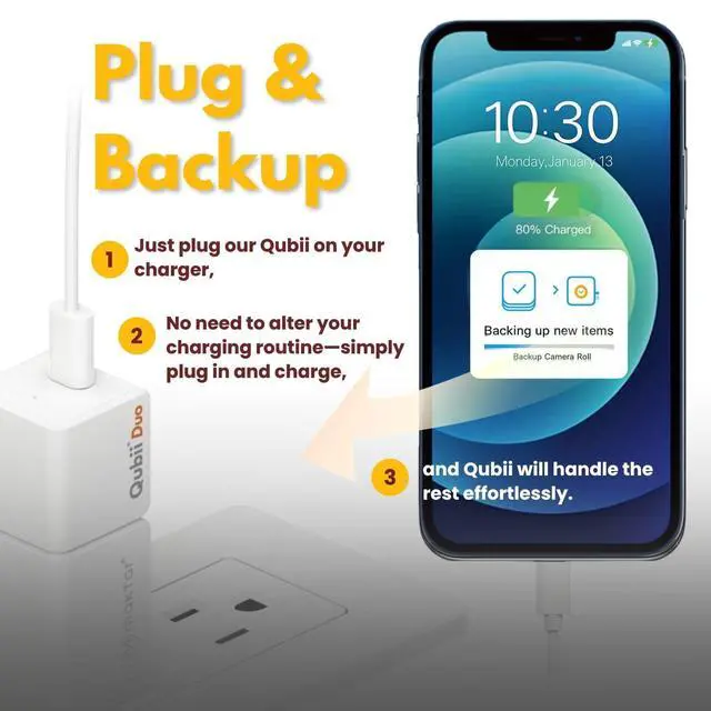 Alt view image 3 of 4 - MAKTAR MFi-Certified Qubii Duo USB-C Auto Photo Storage & iPhone Backup Ends icloud fees. Free APP Apple Android One Button Restore and Backup with Photo Management