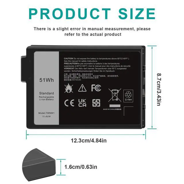 Alt view image 2 of 5 - 7WNW1 Laptop Battery Compatible with Dell Latitude 5424 5420 Rugged 7424 Extreme P85G P86G P137G P137G001 P137G002 P85G001 P86G001 Series GK3D3 DMF8C 0DMF8C 6NNCF DP3KF DMF0C 07WNW1 0GK3D3 451-BCHV