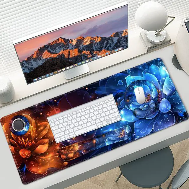 Main image of AIMSA Desk Mat Set, Large Gaming Mouse Pad with Wrist Rest, Ergonomic Mouse Pad and Keyboard Mat Wrist Support for Home Office Desk Accessories Decor -Fire and Ice Flower