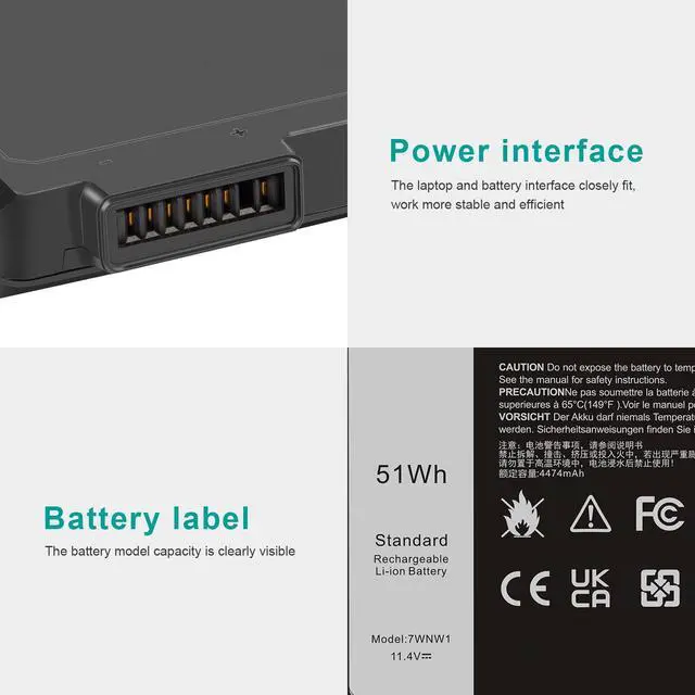 Alt view image 4 of 5 - 7WNW1 Laptop Battery Compatible with Dell Latitude 5424 5420 Rugged 7424 Extreme P85G P86G P137G P137G001 P137G002 P85G001 P86G001 Series GK3D3 DMF8C 0DMF8C 6NNCF DP3KF DMF0C 07WNW1 0GK3D3 451-BCHV