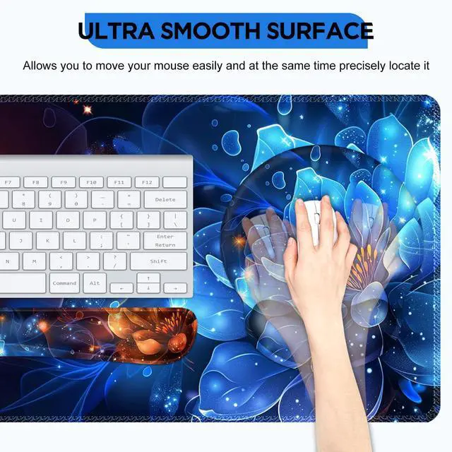 Alt view image 2 of 4 - AIMSA Desk Mat Set, Large Gaming Mouse Pad with Wrist Rest, Ergonomic Mouse Pad and Keyboard Mat Wrist Support for Home Office Desk Accessories Decor -Fire and Ice Flower
